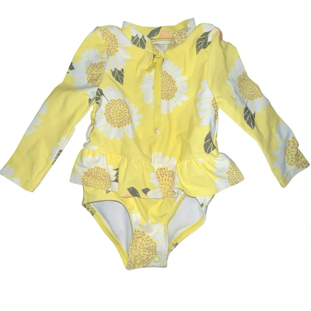 Bundle Of 3 Baby Girls‎ Swimsuits Size 6M Summer Beach Sunflowers Leopard Sea